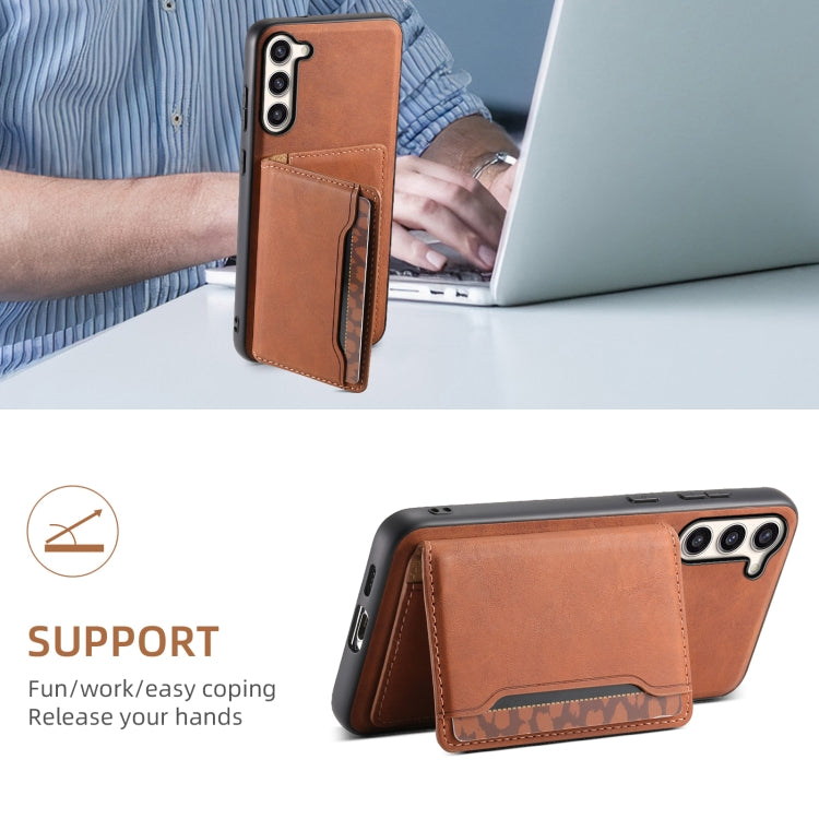 For Samsung Galaxy S23+ 5G Denior D13 Retro Texture Leather MagSafe Card Bag Phone Case(Brown)