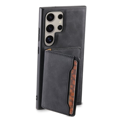 For Samsung Galaxy S23 Ultra 5G Denior D13 Retro Texture Leather MagSafe Card Bag Phone Case(Black)