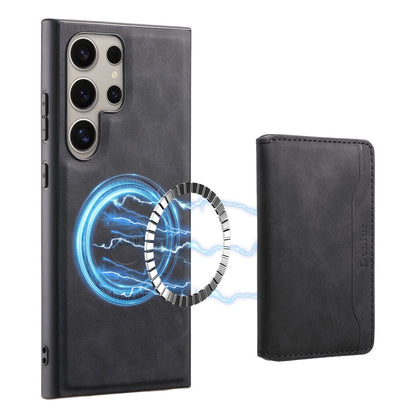 For Samsung Galaxy S23 Ultra 5G Denior D13 Retro Texture Leather MagSafe Card Bag Phone Case(Black)