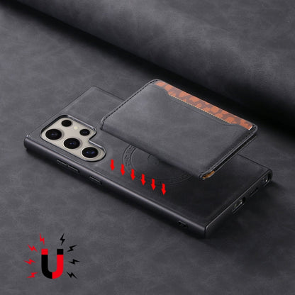 For Samsung Galaxy S23 Ultra 5G Denior D13 Retro Texture Leather MagSafe Card Bag Phone Case(Black)