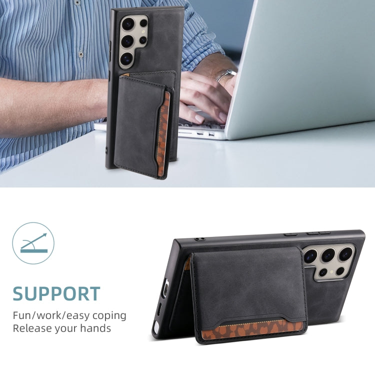 For Samsung Galaxy S23 Ultra 5G Denior D13 Retro Texture Leather MagSafe Card Bag Phone Case(Black)