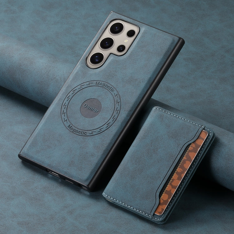 For Samsung Galaxy S23 Ultra 5G Denior D13 Retro Texture Leather MagSafe Card Bag Phone Case(Blue)