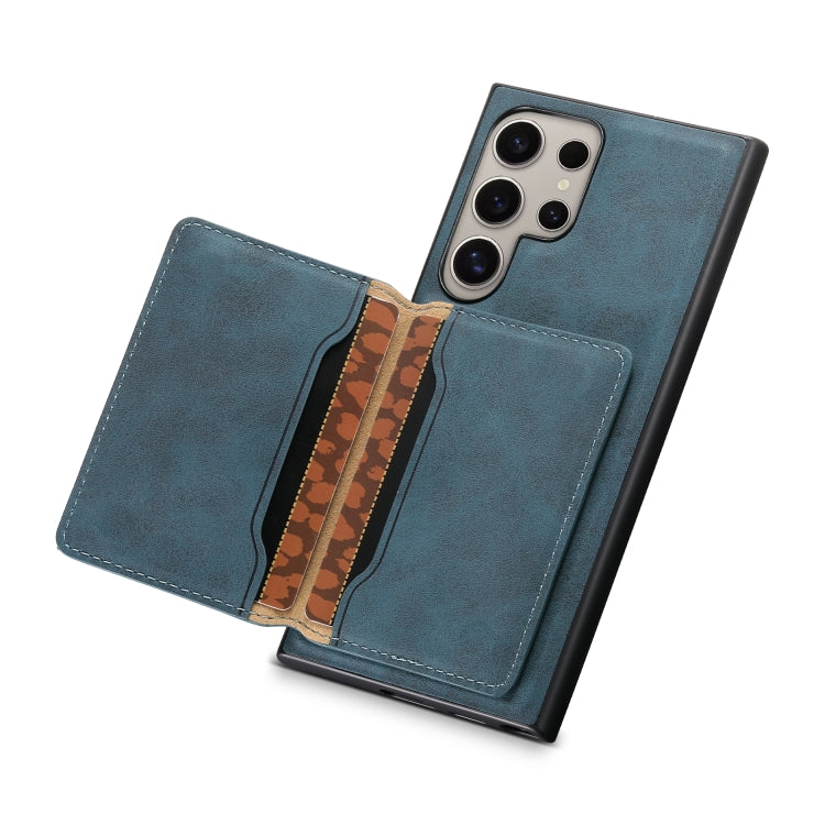 For Samsung Galaxy S23 Ultra 5G Denior D13 Retro Texture Leather MagSafe Card Bag Phone Case(Blue)