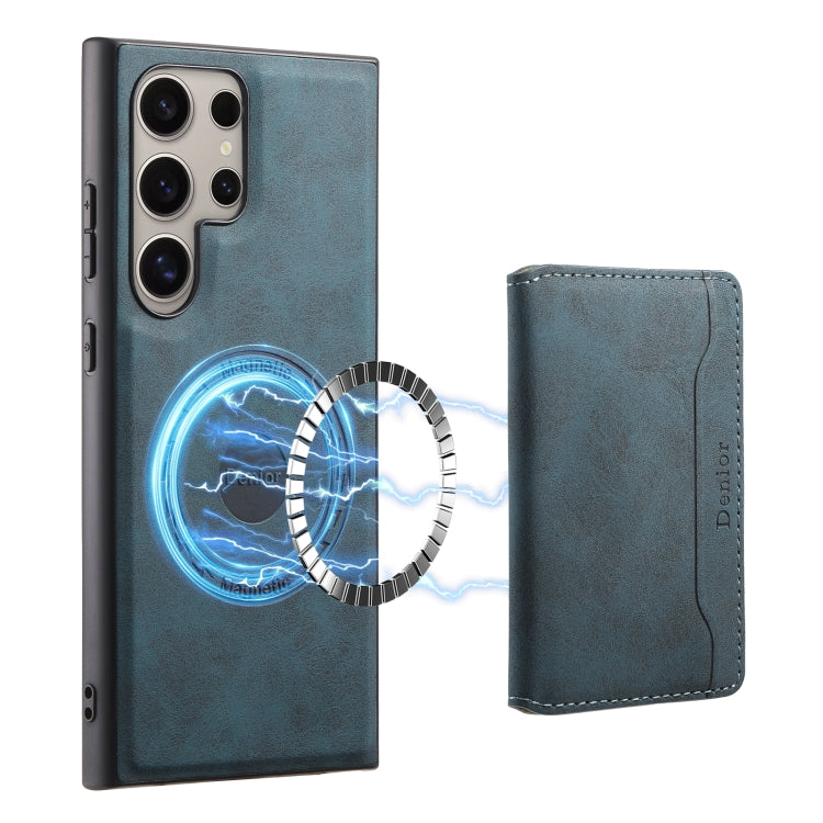 For Samsung Galaxy S23 Ultra 5G Denior D13 Retro Texture Leather MagSafe Card Bag Phone Case(Blue)