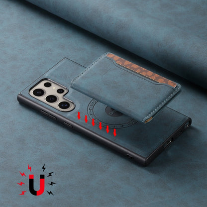 For Samsung Galaxy S23 Ultra 5G Denior D13 Retro Texture Leather MagSafe Card Bag Phone Case(Blue)