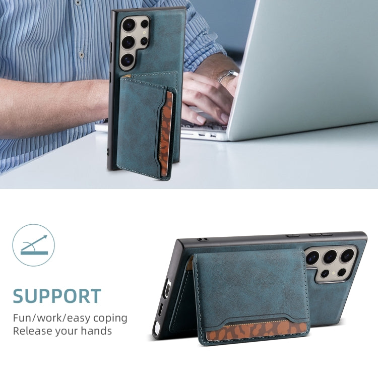 For Samsung Galaxy S23 Ultra 5G Denior D13 Retro Texture Leather MagSafe Card Bag Phone Case(Blue)