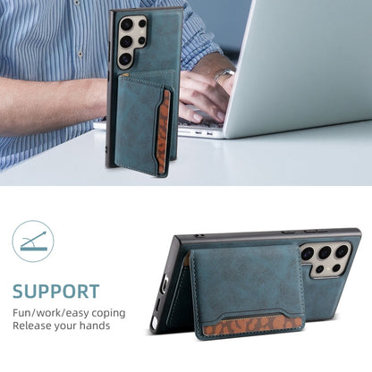 For Samsung Galaxy S23 Ultra 5G Denior D13 Retro Texture Leather MagSafe Card Bag Phone Case(Blue)
