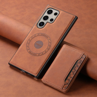 For Samsung Galaxy S23 Ultra 5G Denior D13 Retro Texture Leather MagSafe Card Bag Phone Case(Brown)