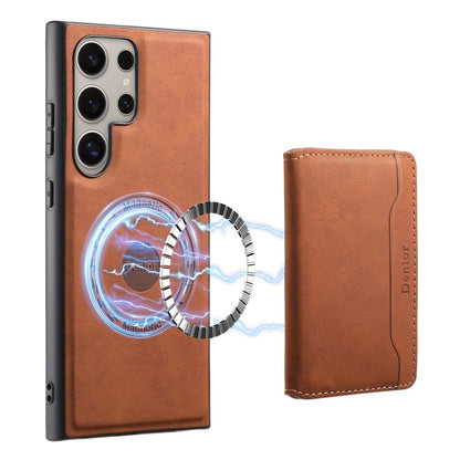 For Samsung Galaxy S23 Ultra 5G Denior D13 Retro Texture Leather MagSafe Card Bag Phone Case(Brown)