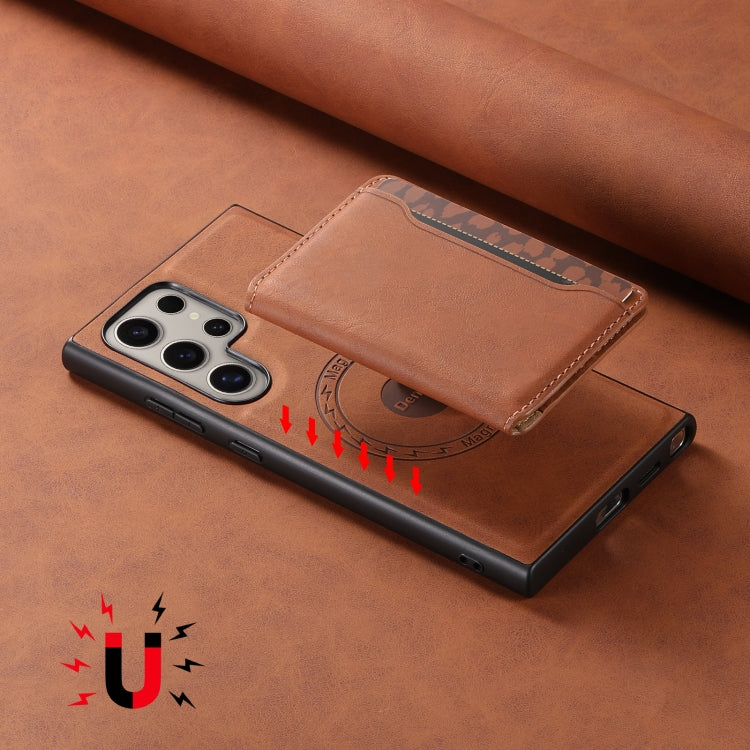 For Samsung Galaxy S23 Ultra 5G Denior D13 Retro Texture Leather MagSafe Card Bag Phone Case(Brown)