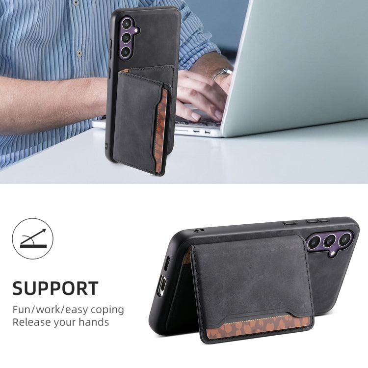 For Samsung Galaxy S23 FE 5G Denior D13 Retro Texture Leather MagSafe Card Bag Phone Case(Black)