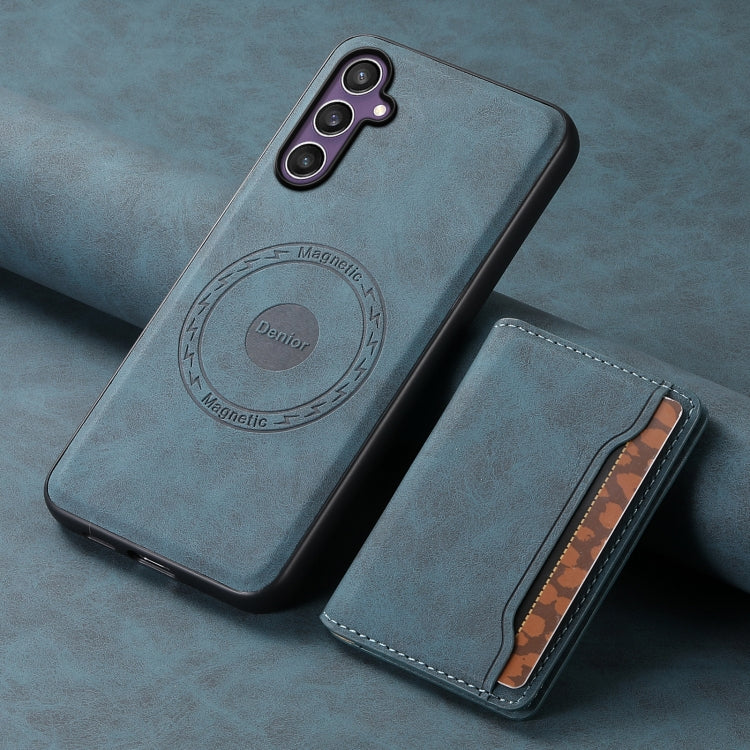 For Samsung Galaxy S23 FE 5G Denior D13 Retro Texture Leather MagSafe Card Bag Phone Case(Blue)