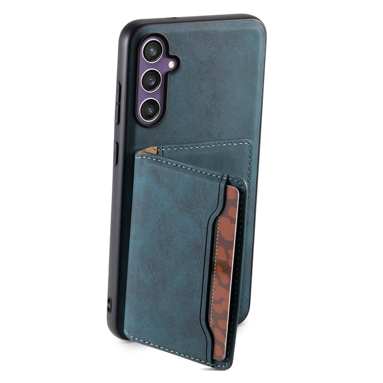 For Samsung Galaxy S23 FE 5G Denior D13 Retro Texture Leather MagSafe Card Bag Phone Case(Blue)