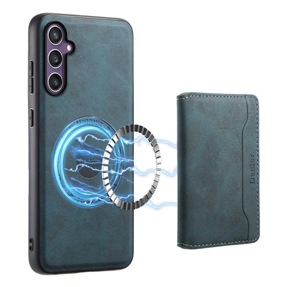 For Samsung Galaxy S23 FE 5G Denior D13 Retro Texture Leather MagSafe Card Bag Phone Case(Blue)