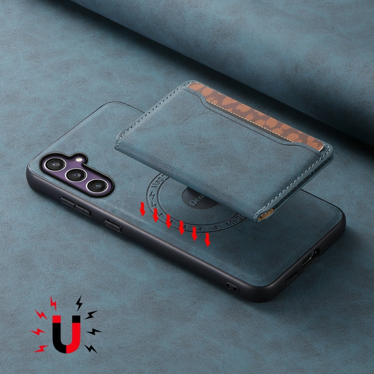 For Samsung Galaxy S23 FE 5G Denior D13 Retro Texture Leather MagSafe Card Bag Phone Case(Blue)