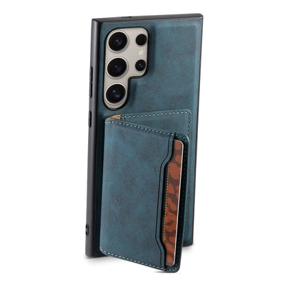 For Samsung Galaxy S24 Ultra 5G Denior D13 Retro Texture Leather MagSafe Card Bag Phone Case(Blue)