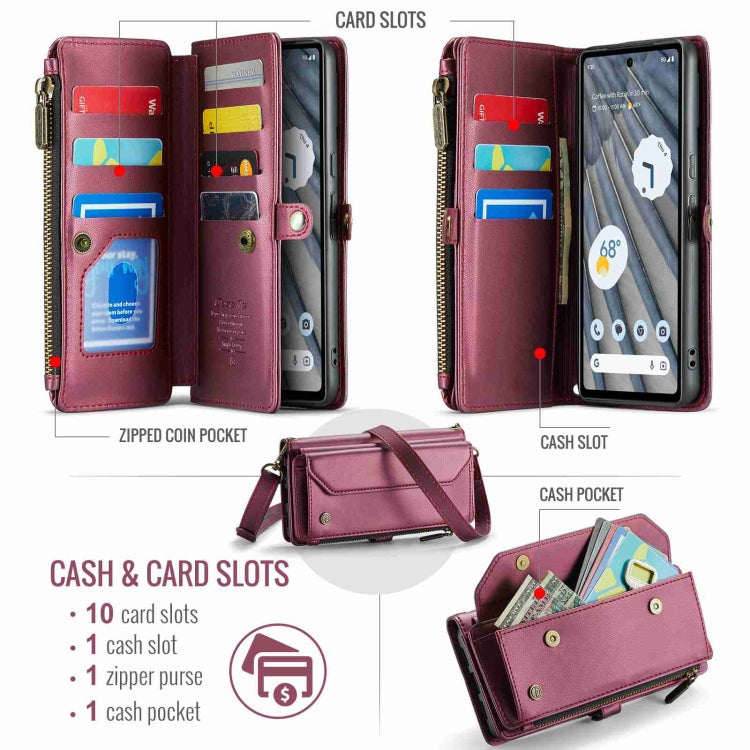 For Google Pixel 7a CaseMe C36 Card Slots Zipper Wallet RFID Anti-theft Leather Phone Case(Purple)