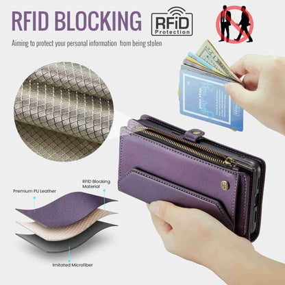 For Google Pixel 7a CaseMe C36 Card Slots Zipper Wallet RFID Anti-theft Leather Phone Case(Purple)