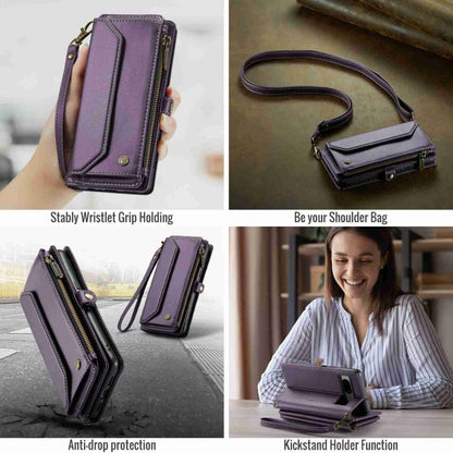 For Google Pixel 7a CaseMe C36 Card Slots Zipper Wallet RFID Anti-theft Leather Phone Case(Purple)
