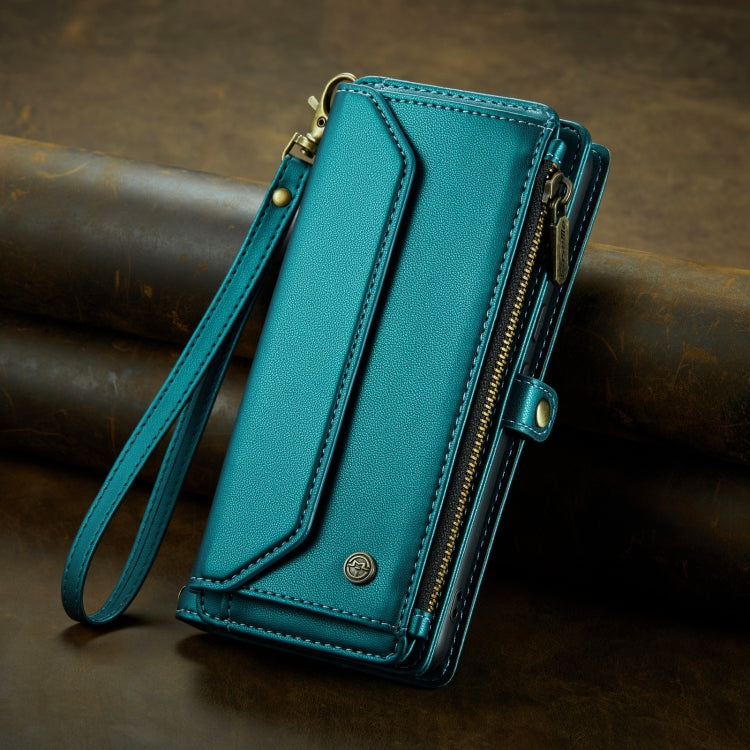 For Google Pixel 7a CaseMe C36 Card Slots Zipper Wallet RFID Anti-theft Leather Phone Case(Blue-green)