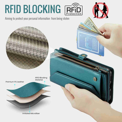 For Google Pixel 7a CaseMe C36 Card Slots Zipper Wallet RFID Anti-theft Leather Phone Case(Blue-green)