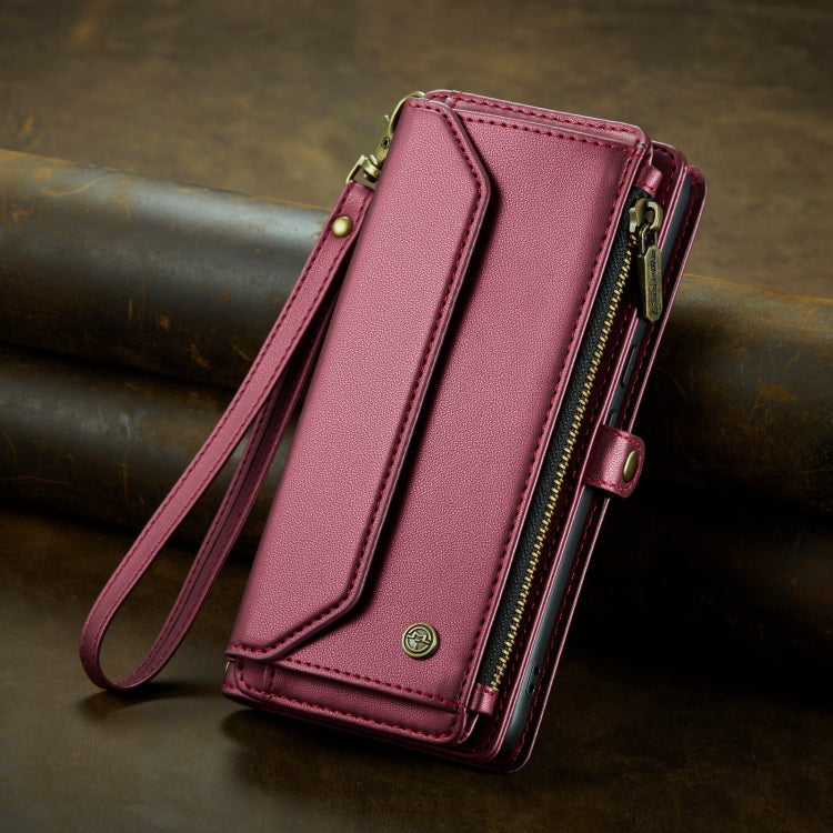 For Google Pixel 7a CaseMe C36 Card Slots Zipper Wallet RFID Anti-theft Leather Phone Case(Wine Red)