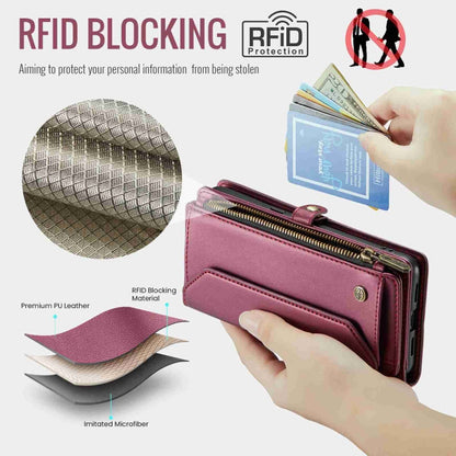 For Google Pixel 7a CaseMe C36 Card Slots Zipper Wallet RFID Anti-theft Leather Phone Case(Wine Red)