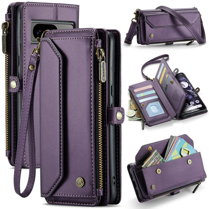 For Google Pixel 8 CaseMe C36 Card Slots Zipper Wallet RFID Anti-theft Leather Phone Case(Purple)