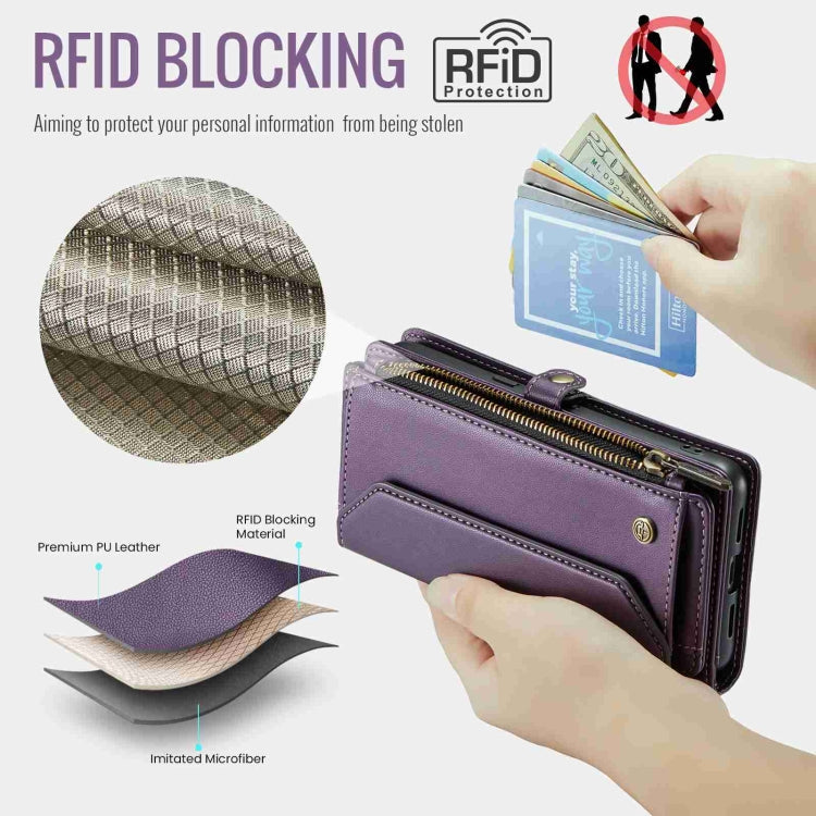 For Google Pixel 8 CaseMe C36 Card Slots Zipper Wallet RFID Anti-theft Leather Phone Case(Purple)