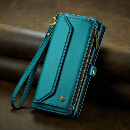 For Google Pixel 8 CaseMe C36 Card Slots Zipper Wallet RFID Anti-theft Leather Phone Case(Blue-green)