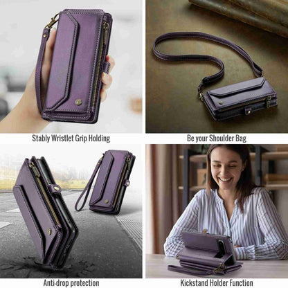 For Google Pixel 8 Pro CaseMe C36 Card Slots Zipper Wallet RFID Anti-theft Leather Phone Case(Purple)