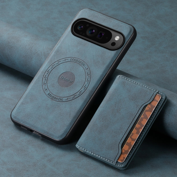 For Google Pixel 9 Pro Denior D13 Retro Texture Leather MagSafe Card Bag Phone Case(Blue)