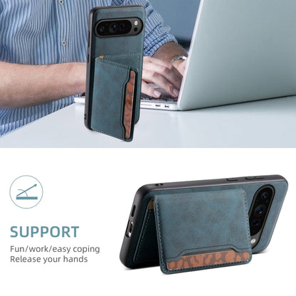 For Google Pixel 9 Pro Denior D13 Retro Texture Leather MagSafe Card Bag Phone Case(Blue)