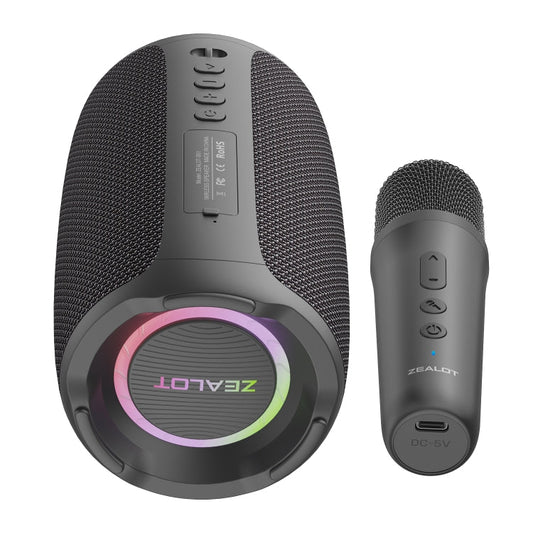 Haut-parleur sans fil karaoké à lumière rythmique RVB Zealot S61M, style : microphone unique (noir)