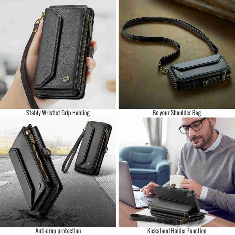 For iPhone XS / X CaseMe C36 Card Slots Zipper Wallet RFID Anti-theft Leather Phone Case(Black)