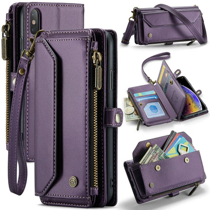 For iPhone XS / X CaseMe C36 Card Slots Zipper Wallet RFID Anti-theft Leather Phone Case(Purple)
