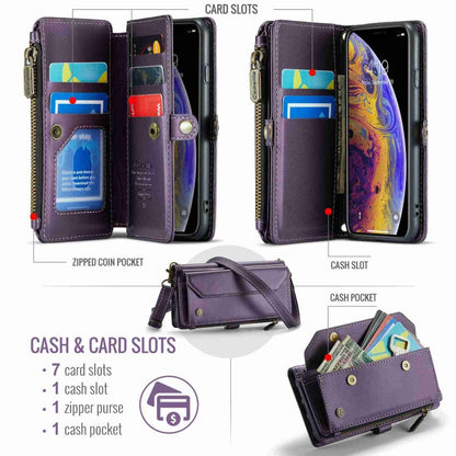 For iPhone XS / X CaseMe C36 Card Slots Zipper Wallet RFID Anti-theft Leather Phone Case(Purple)