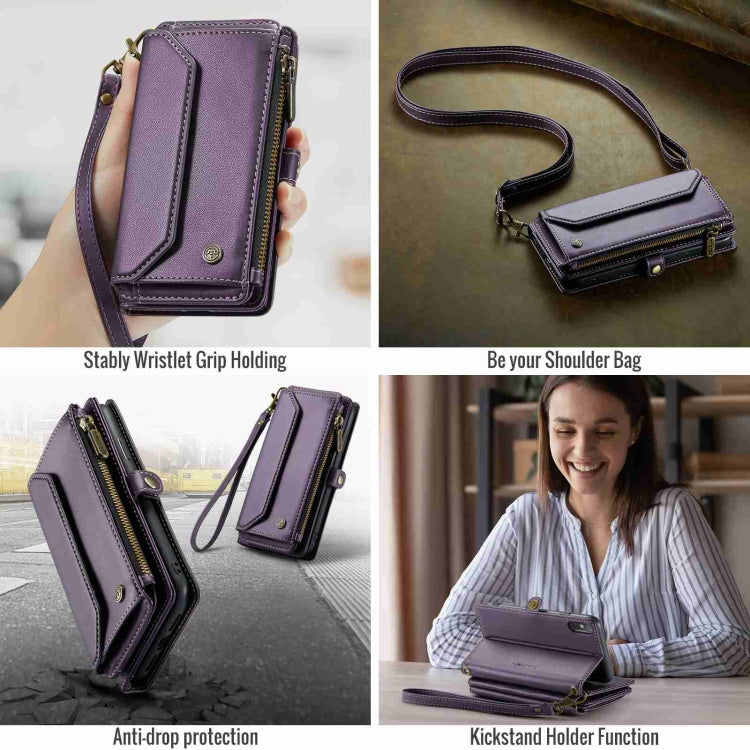 For iPhone XS / X CaseMe C36 Card Slots Zipper Wallet RFID Anti-theft Leather Phone Case(Purple)