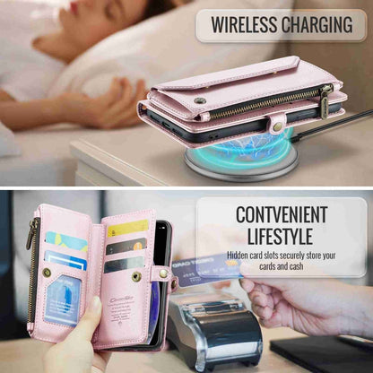 For iPhone XS / X CaseMe C36 Card Slots Zipper Wallet RFID Anti-theft Leather Phone Case(Pink)