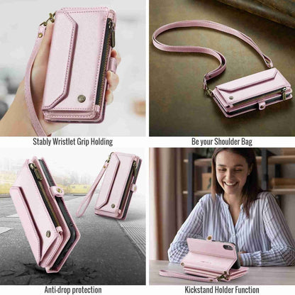 For iPhone XS / X CaseMe C36 Card Slots Zipper Wallet RFID Anti-theft Leather Phone Case(Pink)