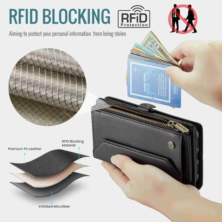 For iPhone XR CaseMe C36 Card Slots Zipper Wallet RFID Anti-theft Leather Phone Case(Black)