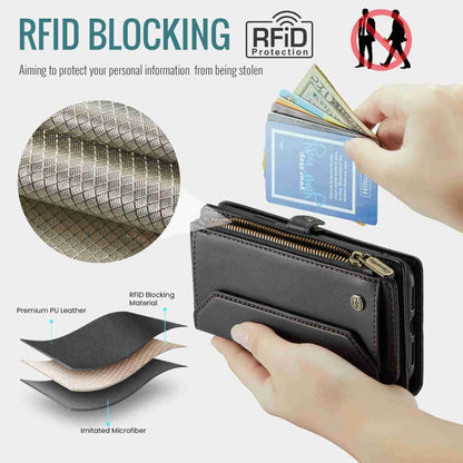 For iPhone XR CaseMe C36 Card Slots Zipper Wallet RFID Anti-theft Leather Phone Case(Black)