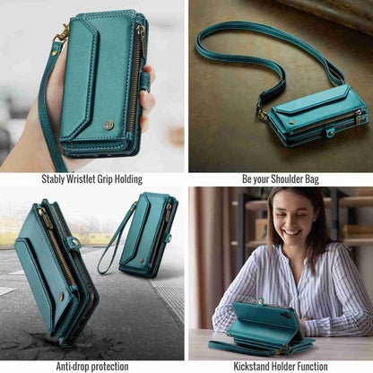 For iPhone XR CaseMe C36 Card Slots Zipper Wallet RFID Anti-theft Leather Phone Case(Blue-green)