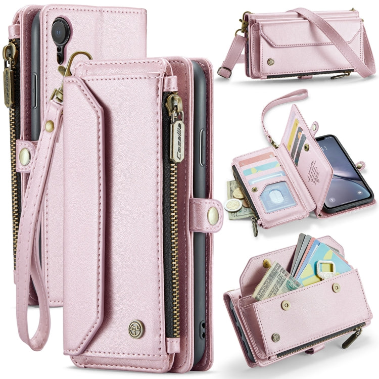 For iPhone XR CaseMe C36 Card Slots Zipper Wallet RFID Anti-theft Leather Phone Case(Pink)
