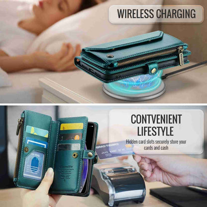 For iPhone XS Max CaseMe C36 Card Slots Zipper Wallet RFID Anti-theft Leather Phone Case(Blue-green)