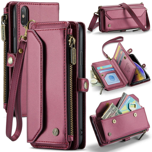 For iPhone XS Max CaseMe C36 Card Slots Zipper Wallet RFID Anti-theft Leather Phone Case(Wine Red)