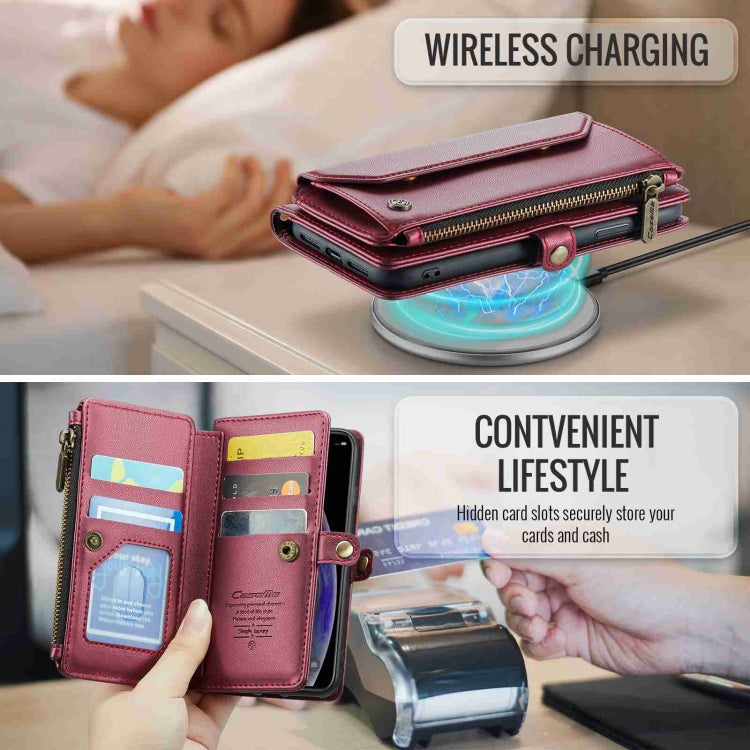 For iPhone XS Max CaseMe C36 Card Slots Zipper Wallet RFID Anti-theft Leather Phone Case(Wine Red)