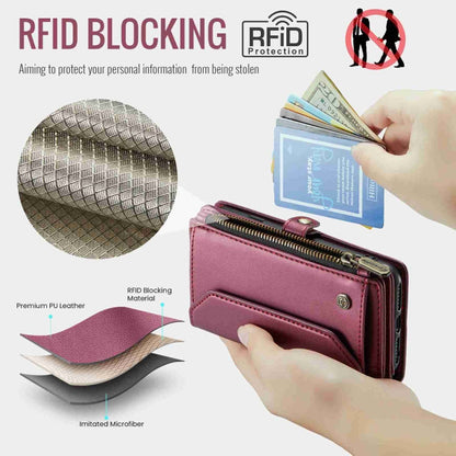 For iPhone XS Max CaseMe C36 Card Slots Zipper Wallet RFID Anti-theft Leather Phone Case(Wine Red)