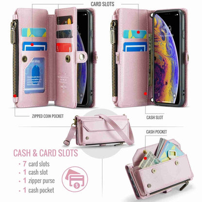 For iPhone XS Max CaseMe C36 Card Slots Zipper Wallet RFID Anti-theft Leather Phone Case(Pink)