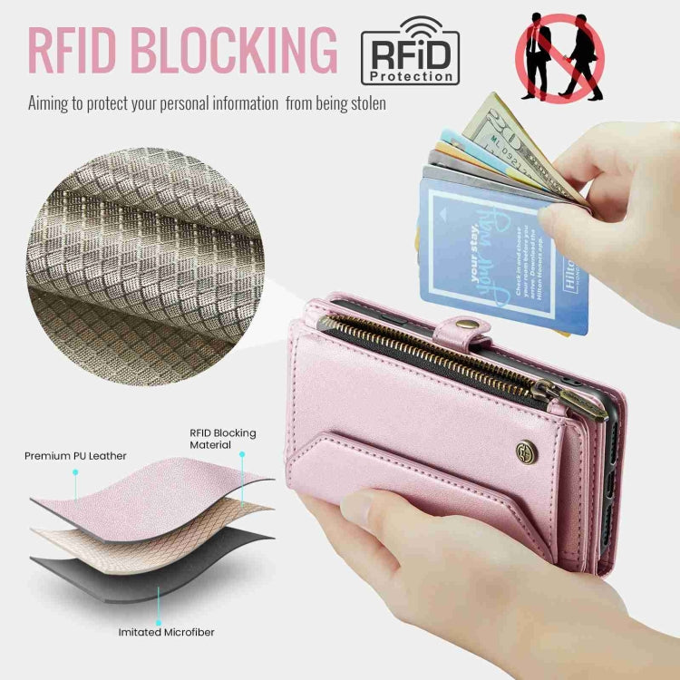 For iPhone XS Max CaseMe C36 Card Slots Zipper Wallet RFID Anti-theft Leather Phone Case(Pink)
